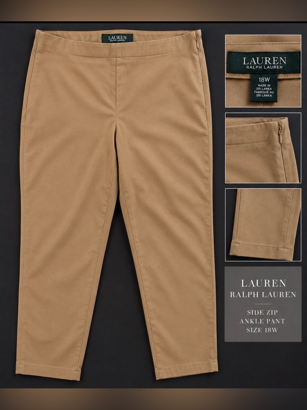 Lauren Ralph Lauren - Tan Side-Zip Ankle Cropped Pants